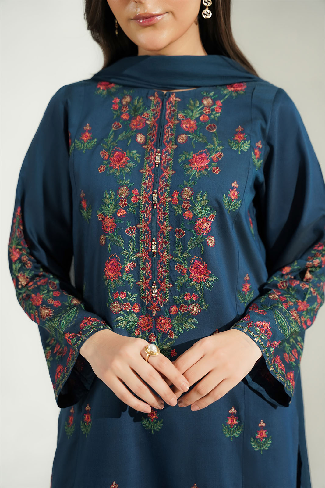 3 Piece Cotton Silk Embroidered Suit (CS0787)