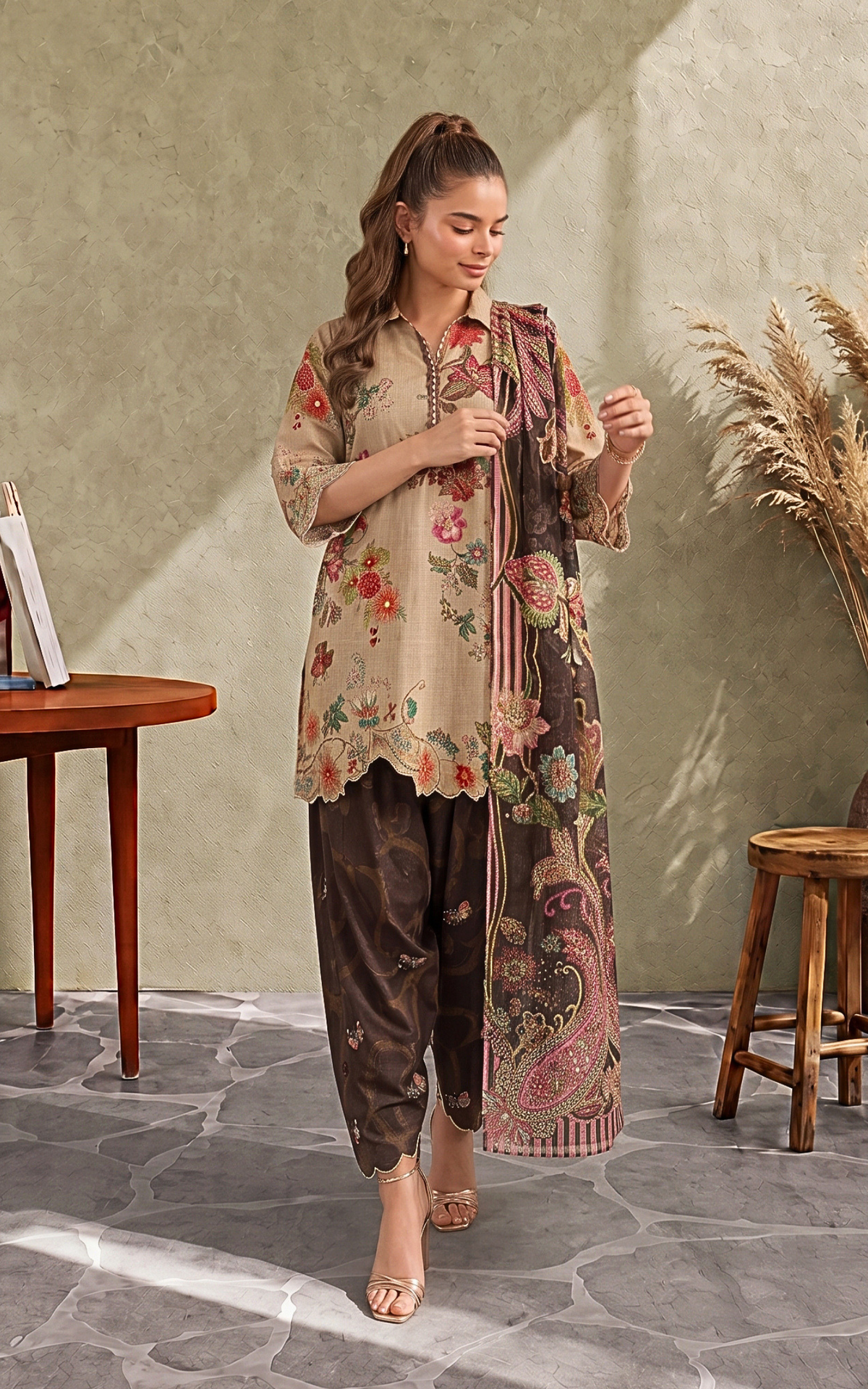 Mocca (CU26-04) | 3pcs Stitched Cambric