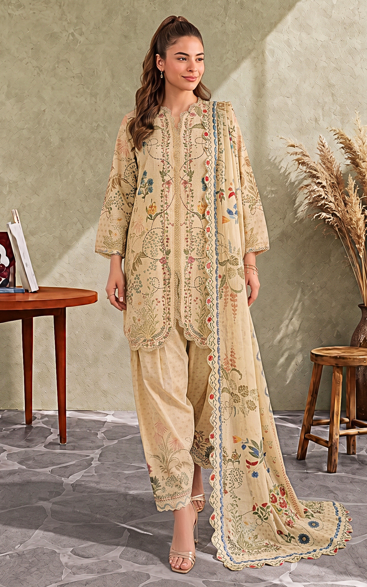 Seham (CU26-07) | 3pcs Unstitched Cambric