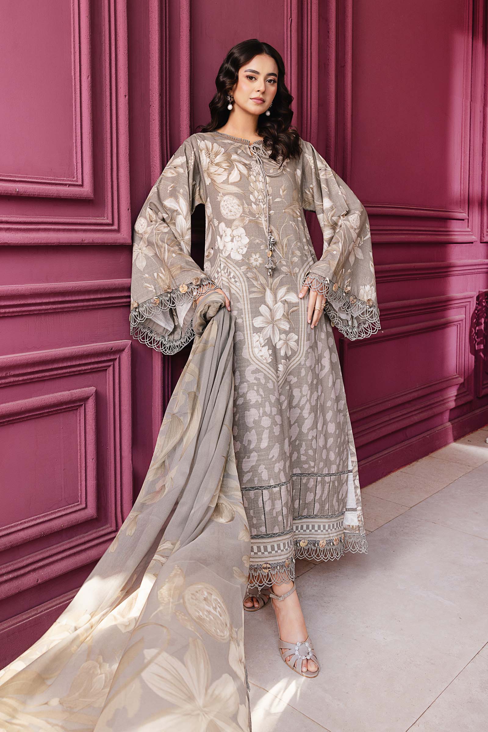 3 Pc Unstitched Printed Slub Khaddar Suit