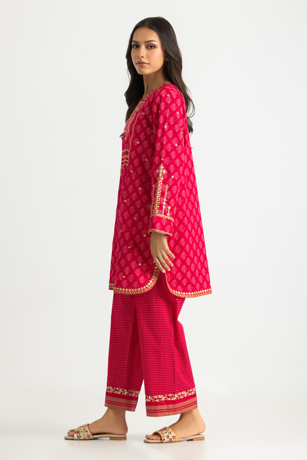 Cambric Block Printed Co-Ord Set With Embroidered