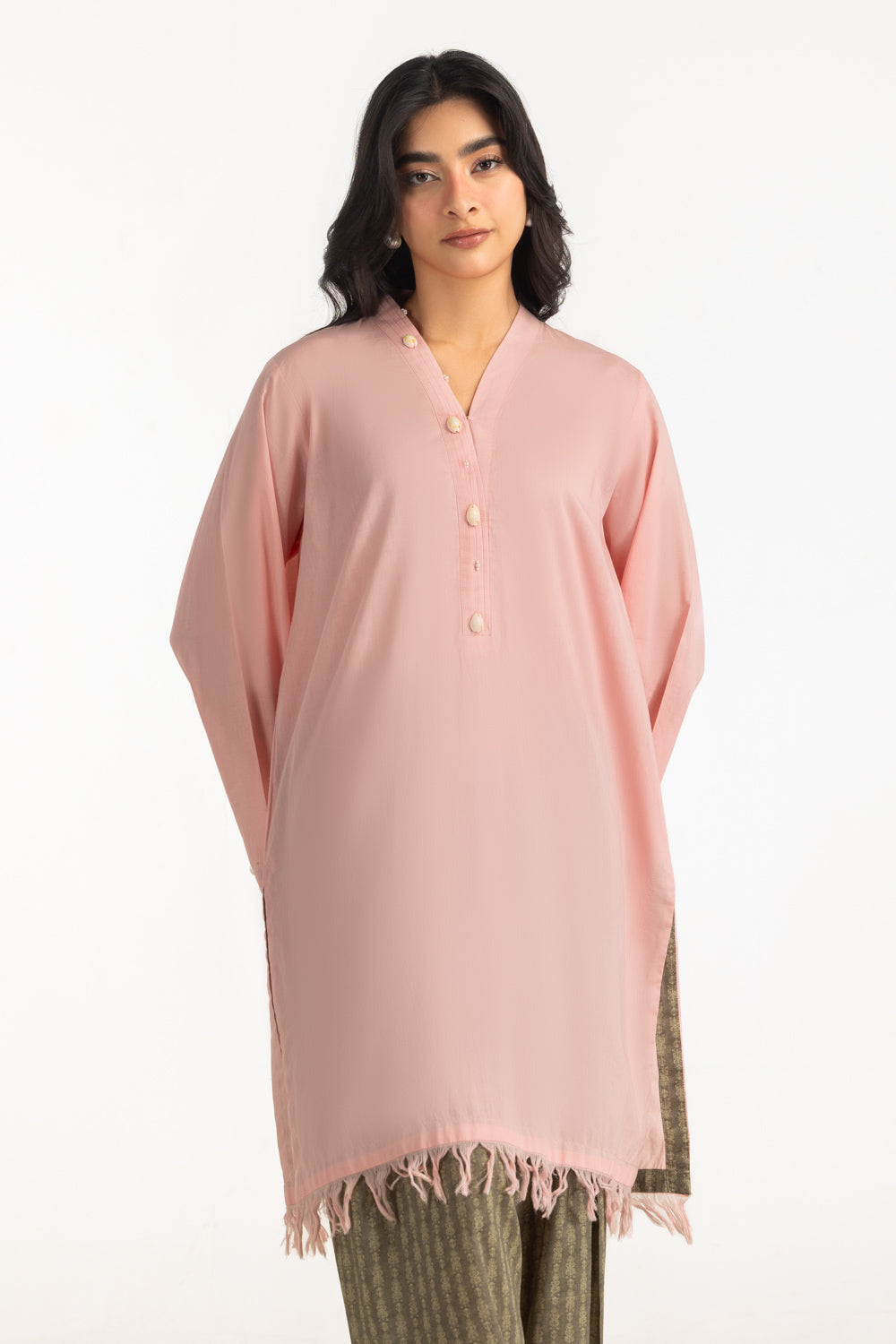 Cambric Dyed Shirt And Printed Shalwar With Embroidered