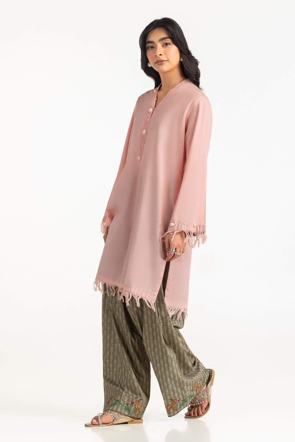 Cambric Dyed Shirt And Printed Shalwar With Embroidered