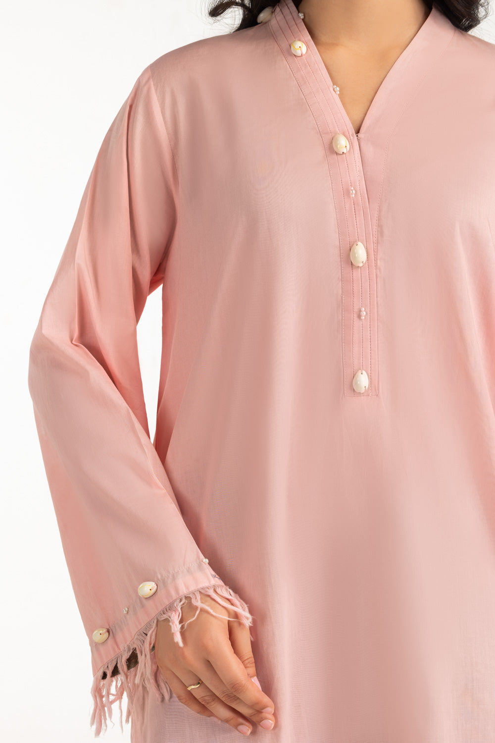 Cambric Dyed Shirt And Printed Shalwar With Embroidered