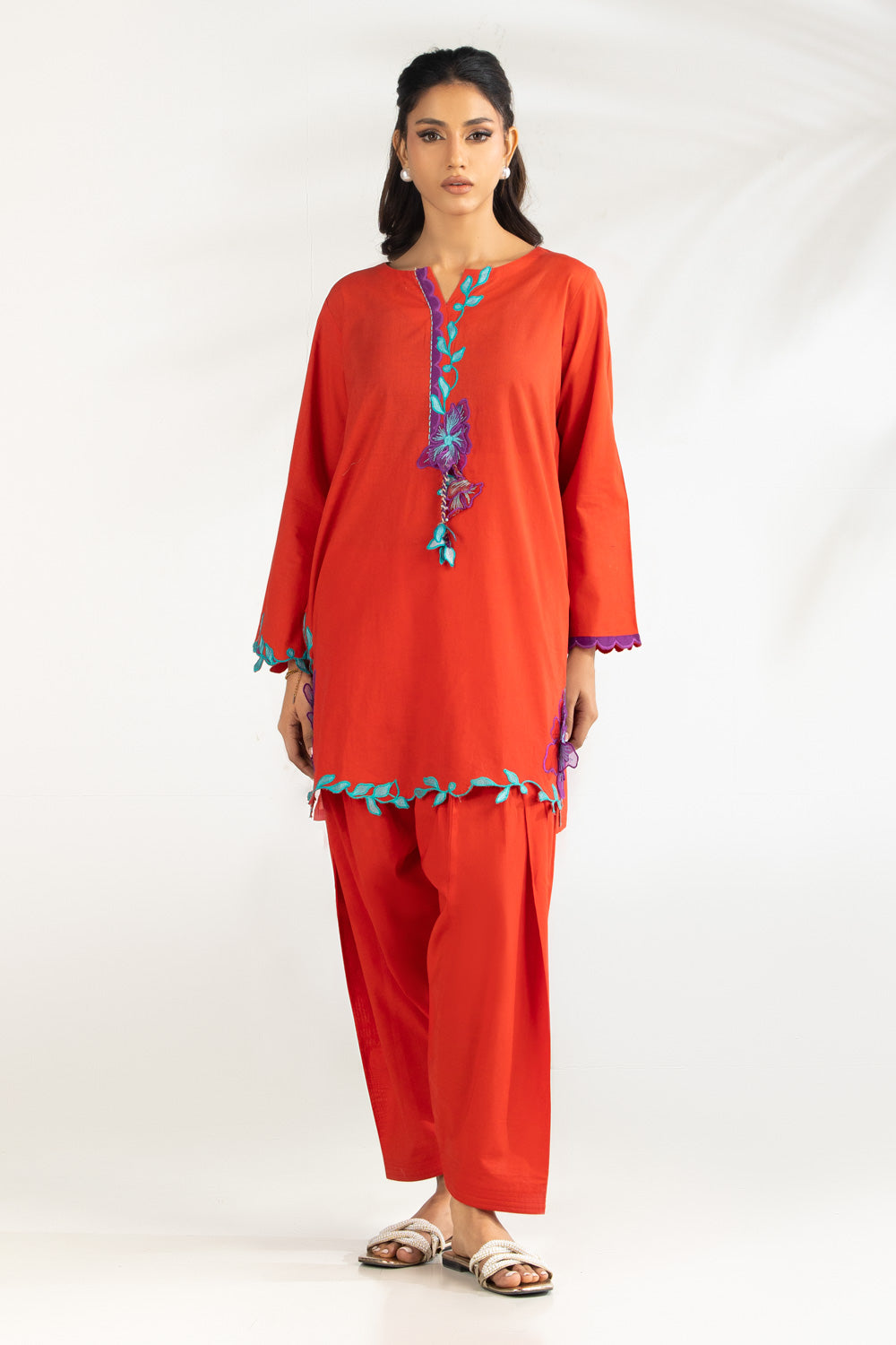 Cambric Embroidered Co-Ord Set