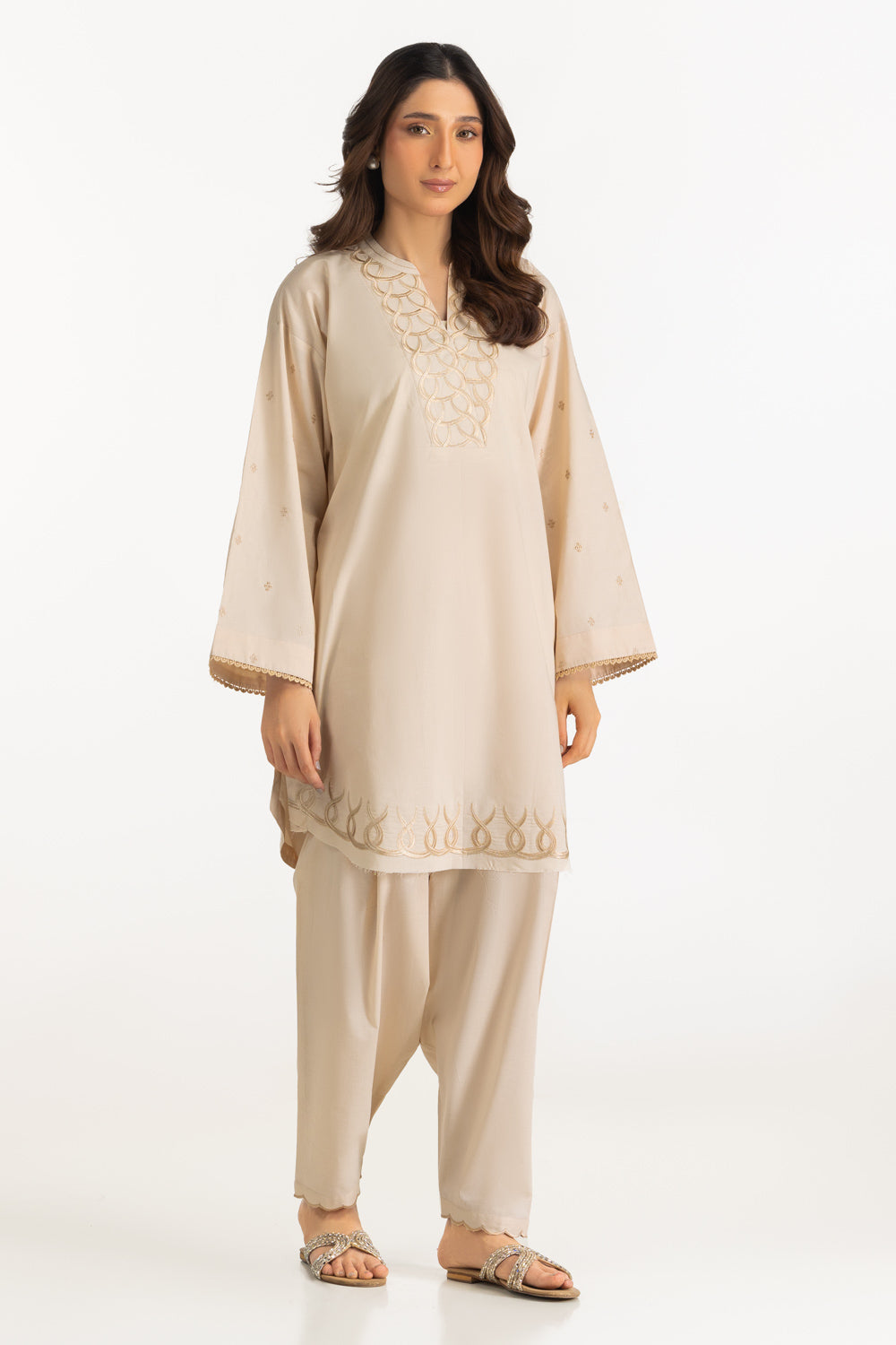 Cambric Embroidered Co-Ord Set
