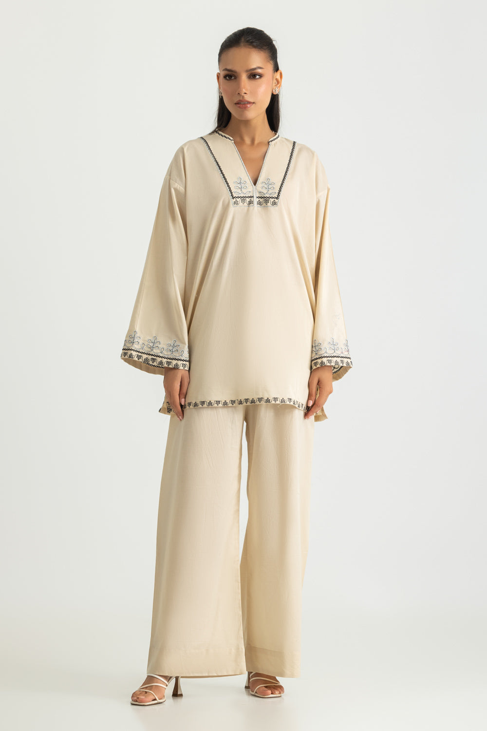 Cambric Embroidered Co-Ord Set