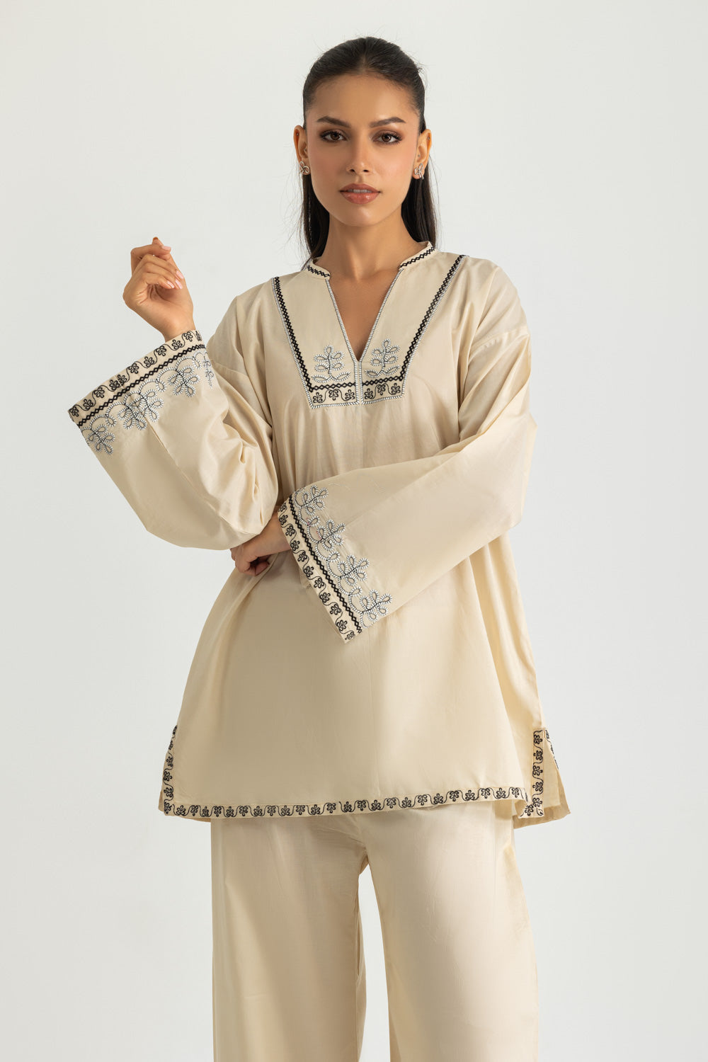 Cambric Embroidered Co-Ord Set