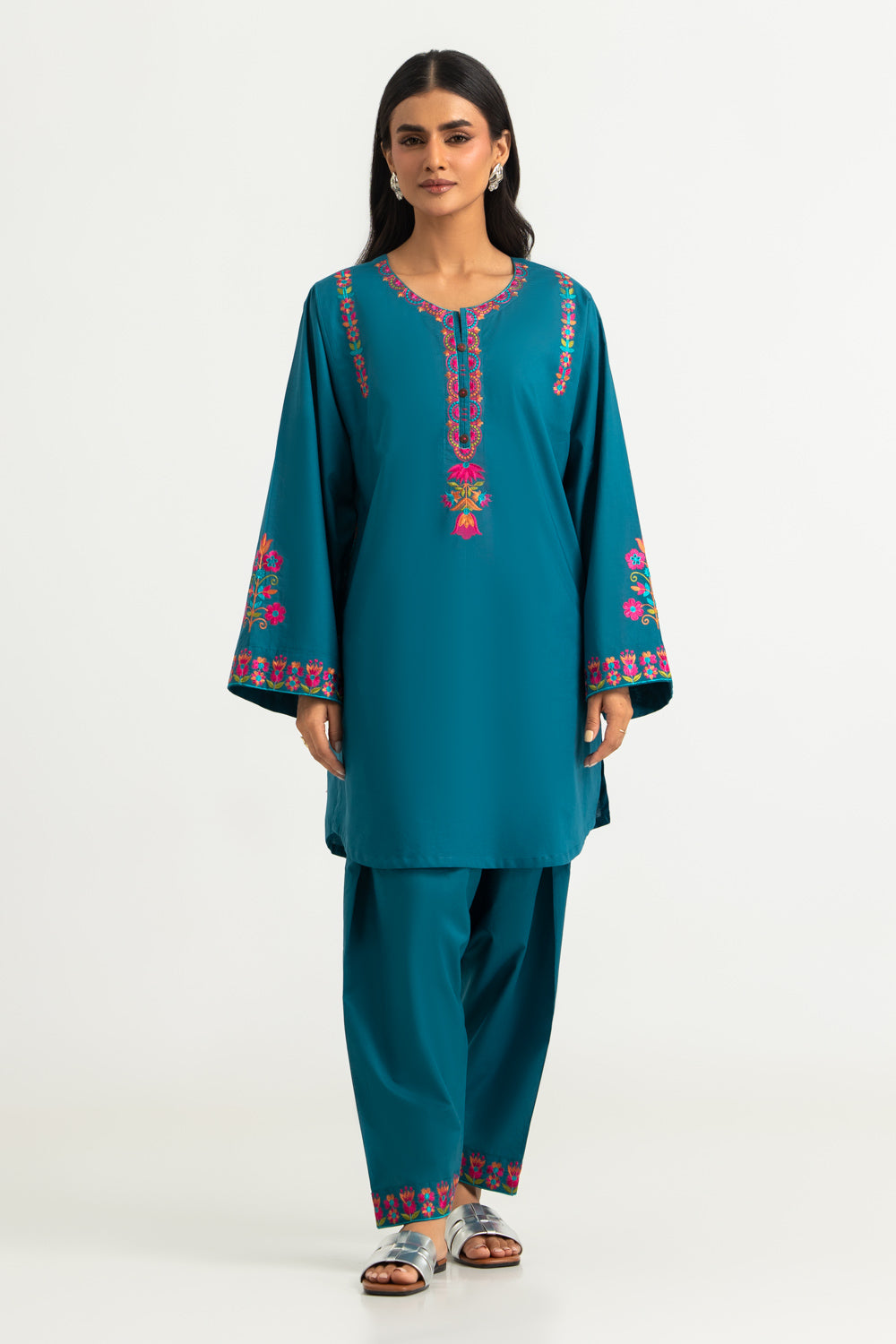 Cambric Embroidered Co-Ord Set