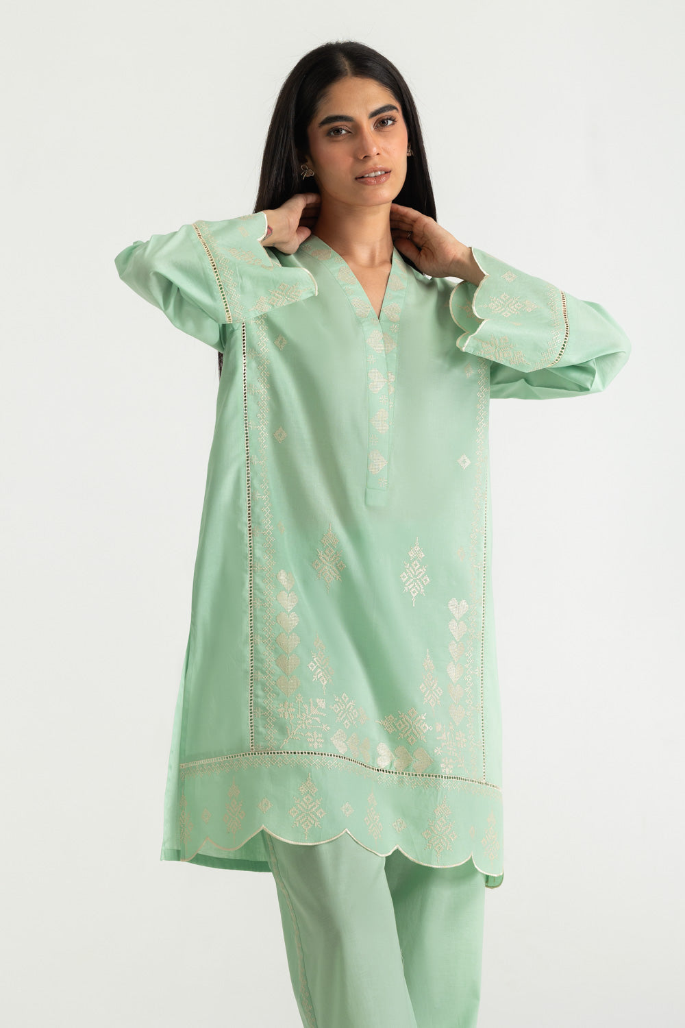 Cambric Embroidered Co-Ord Set