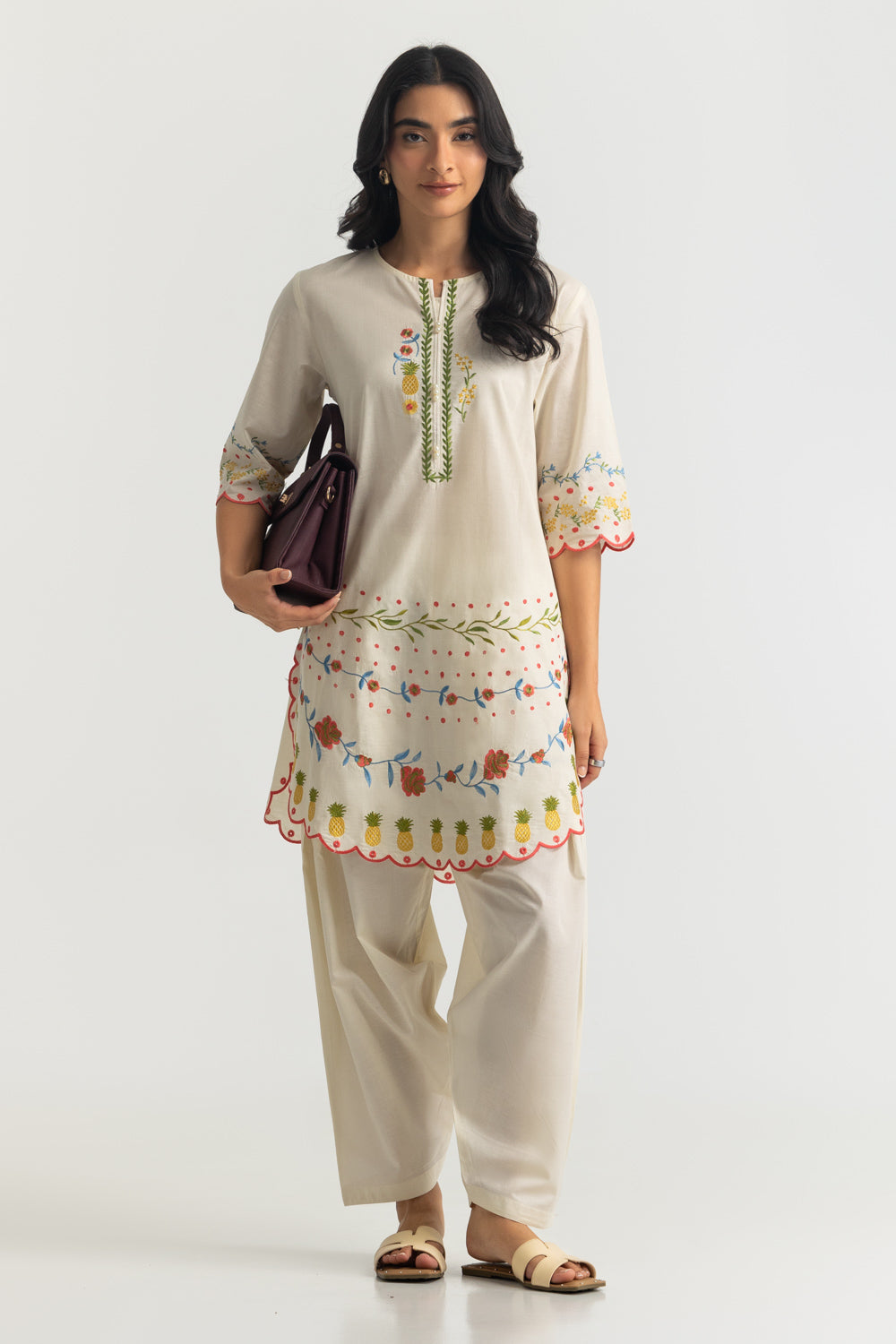 Cambric Embroidered Co-Ord Set