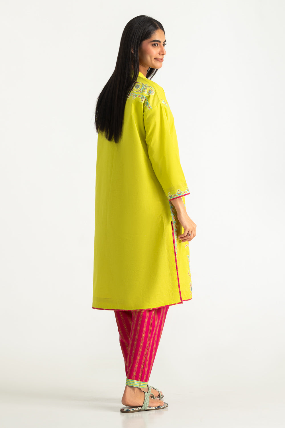 Cambric Embroidered Co-Ord Set With Printed
