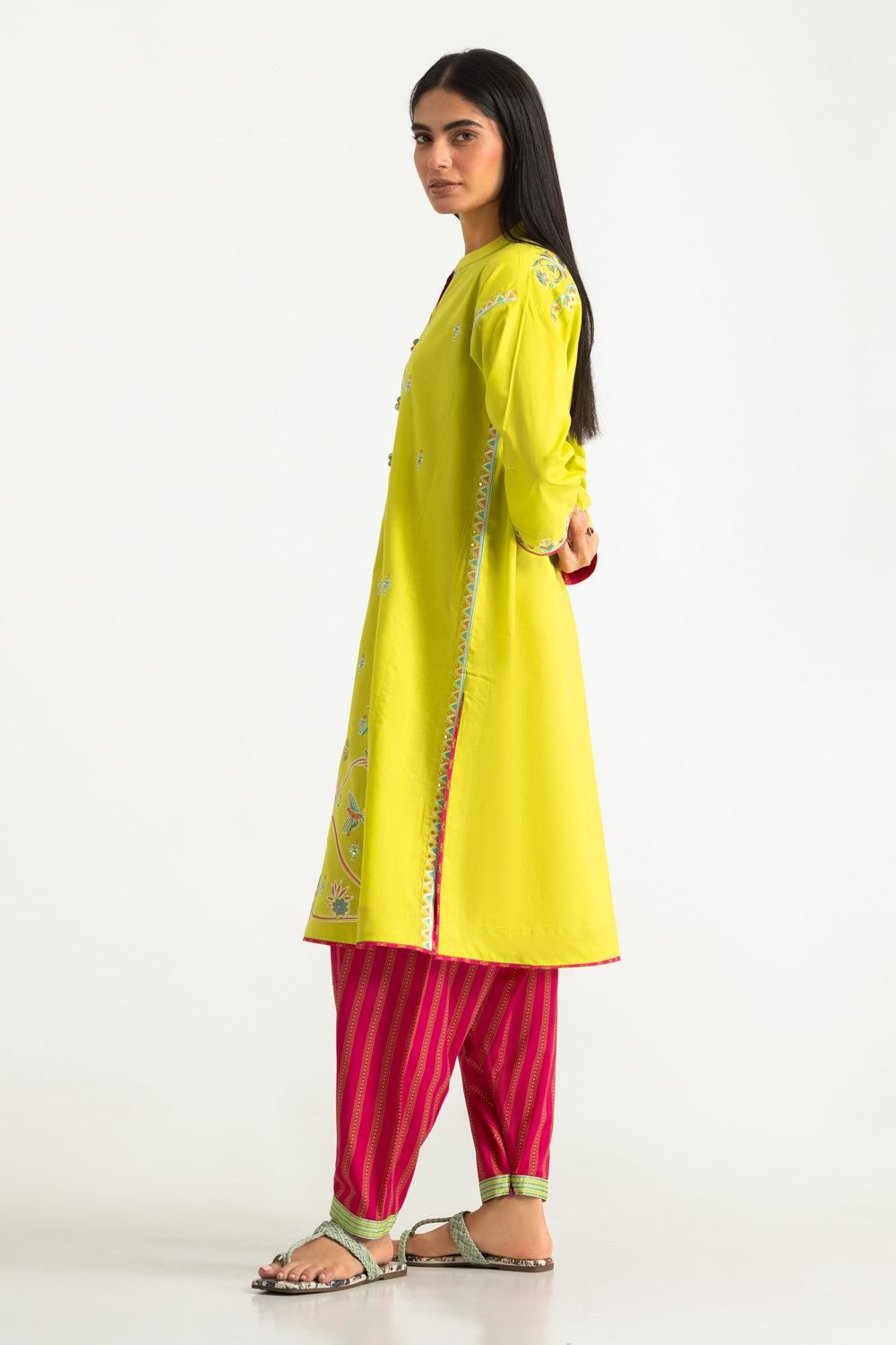 Cambric Embroidered Co-Ord Set With Printed