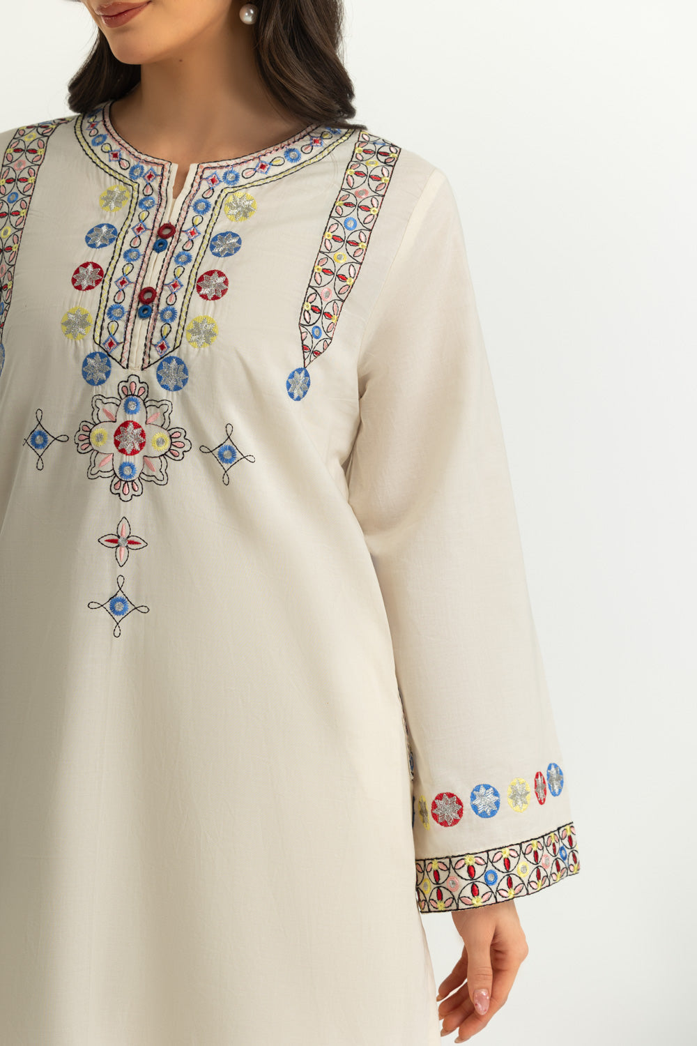 Cambric Embroidered Shirt And Dyed Trouser