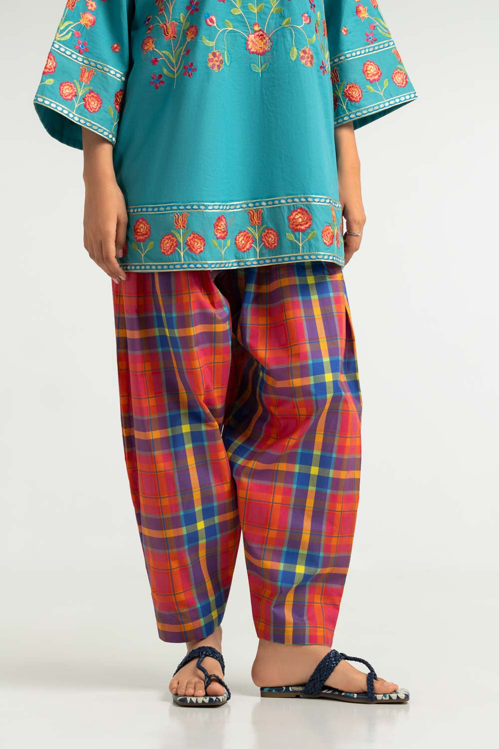 Cambric Embroidered Shirt And Printed Trouser