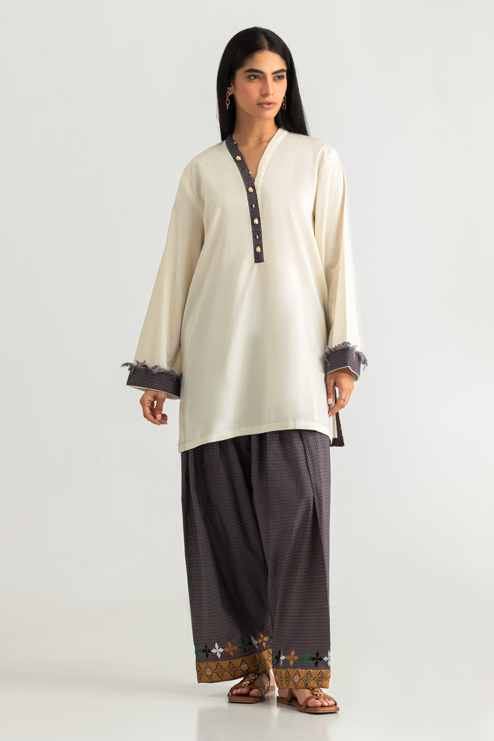 Cambric Printed Co-Ord Set With Embroidered