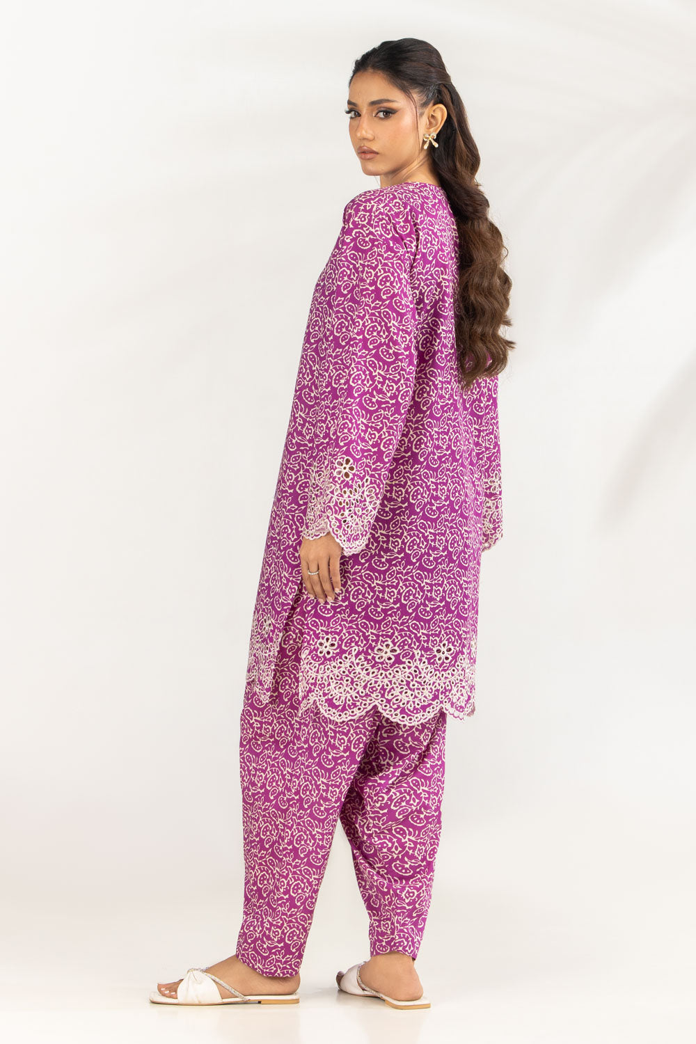 Cambric Printed Co-Ord Set With Embroidered