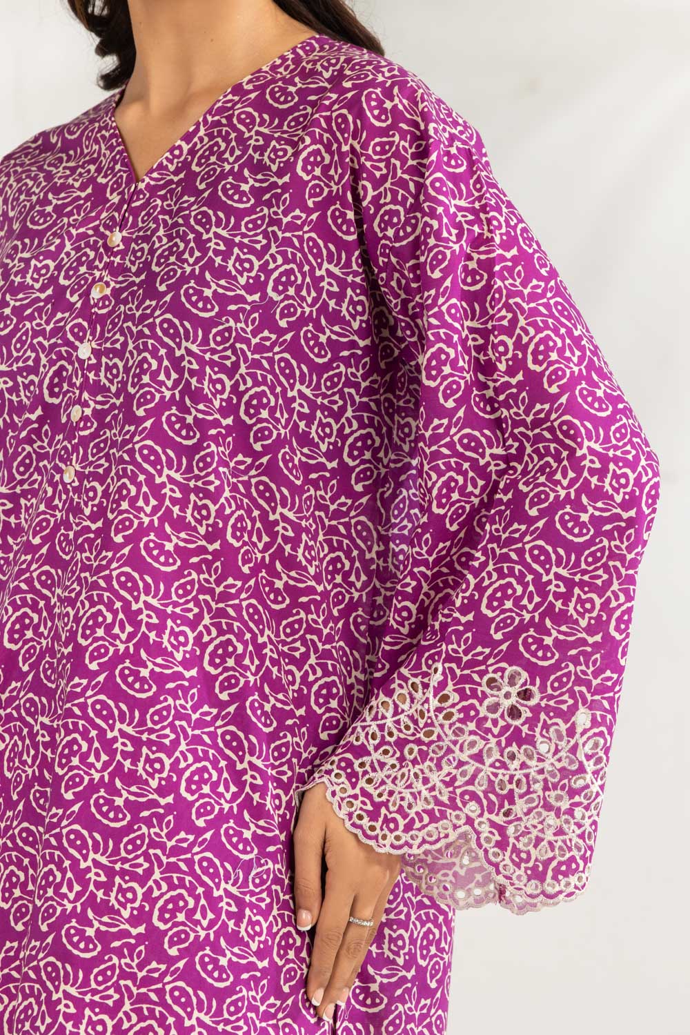Cambric Printed Co-Ord Set With Embroidered