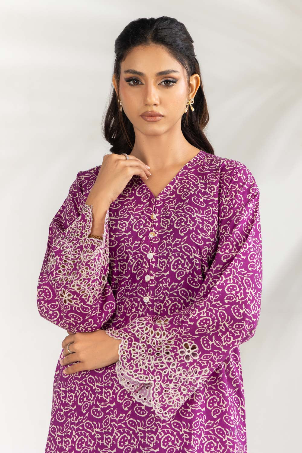 Cambric Printed Co-Ord Set With Embroidered