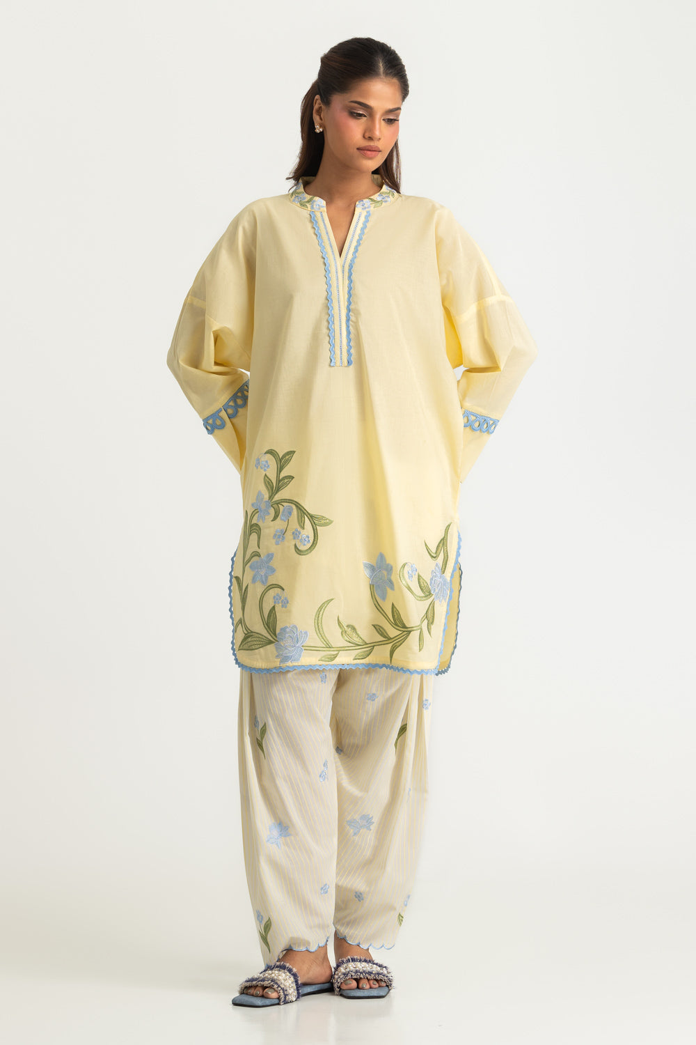 Cambric Printed Co-Ord Set With Embroidered - W-AP-26-483893