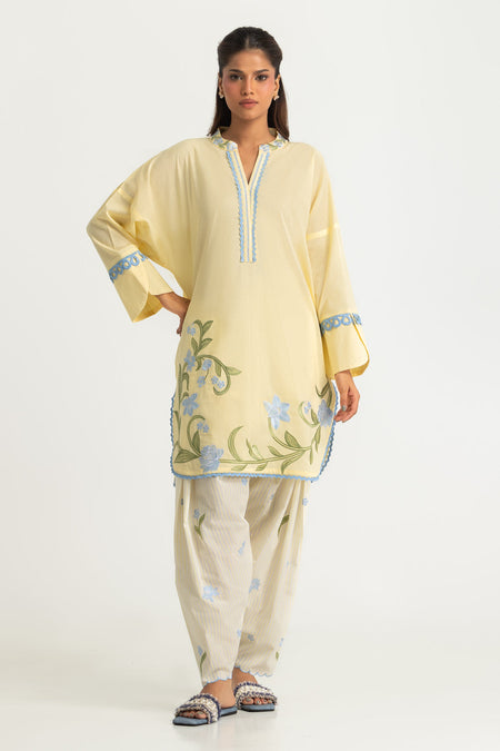 Cambric Printed Co-Ord Set With Embroidered