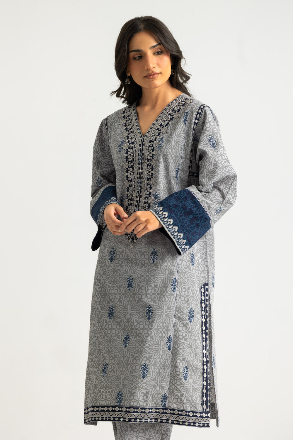 Cambric Printed Co-Ord Set With Embroidered