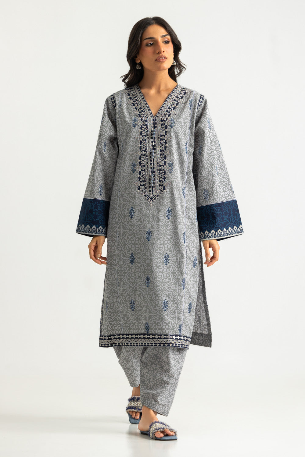 Cambric Printed Co-Ord Set With Embroidered