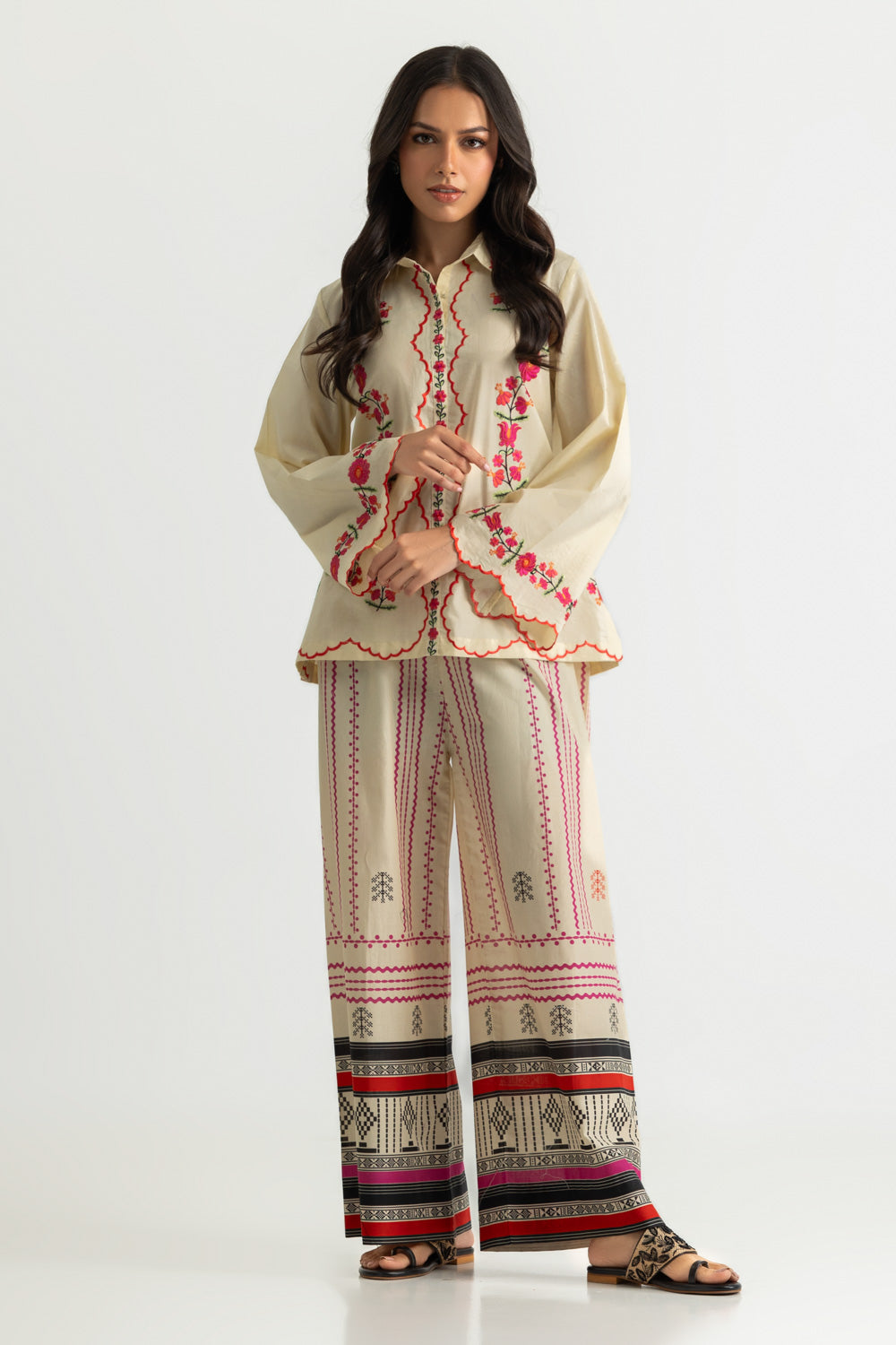 Cambric Printed Co-Ord Set With Embroidered