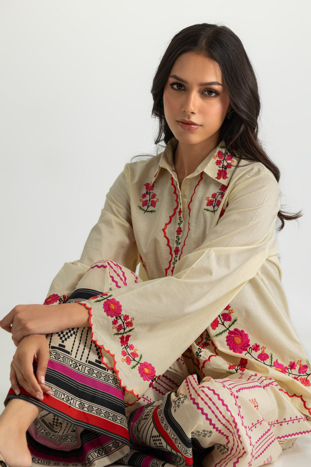 Cambric Printed Co-Ord Set With Embroidered