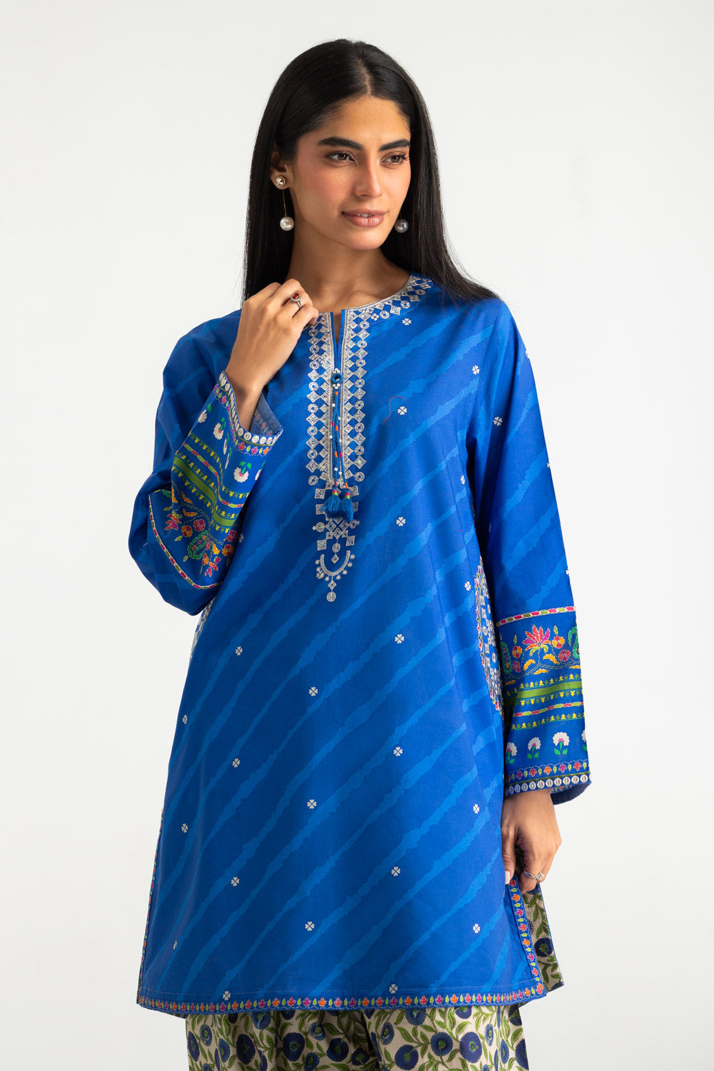 Cambric Printed Co-Ord Set With Embroidered