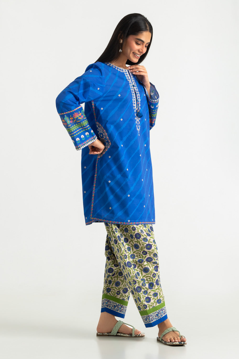 Cambric Printed Co-Ord Set With Embroidered