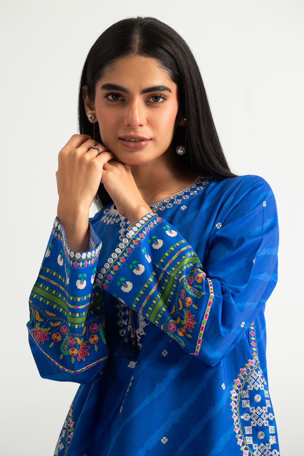 Cambric Printed Co-Ord Set With Embroidered
