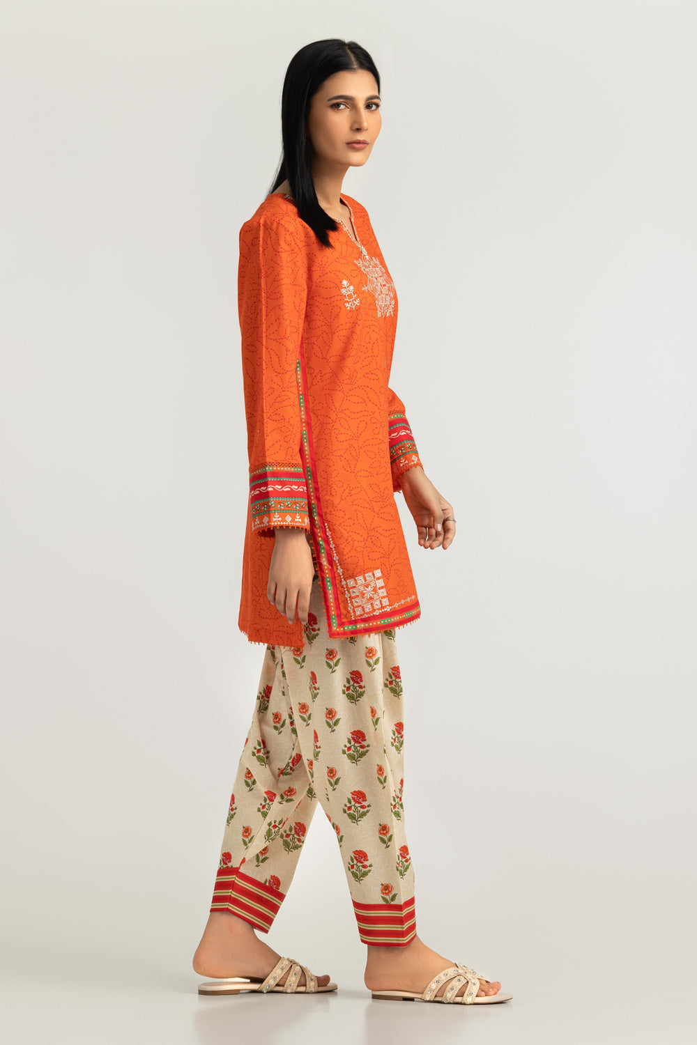Cambric Printed Co-Ord Set With Embroidered