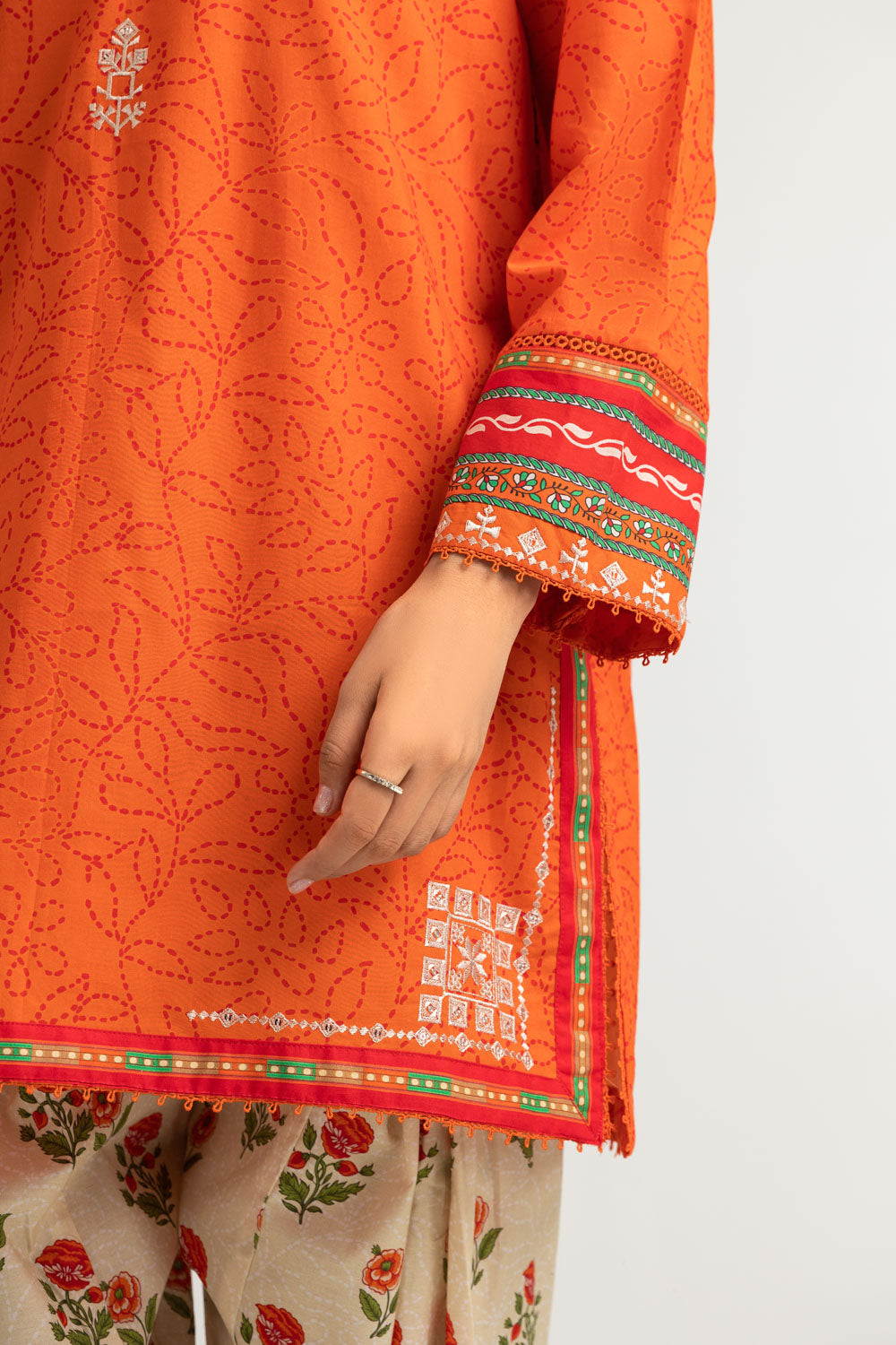 Cambric Printed Co-Ord Set With Embroidered