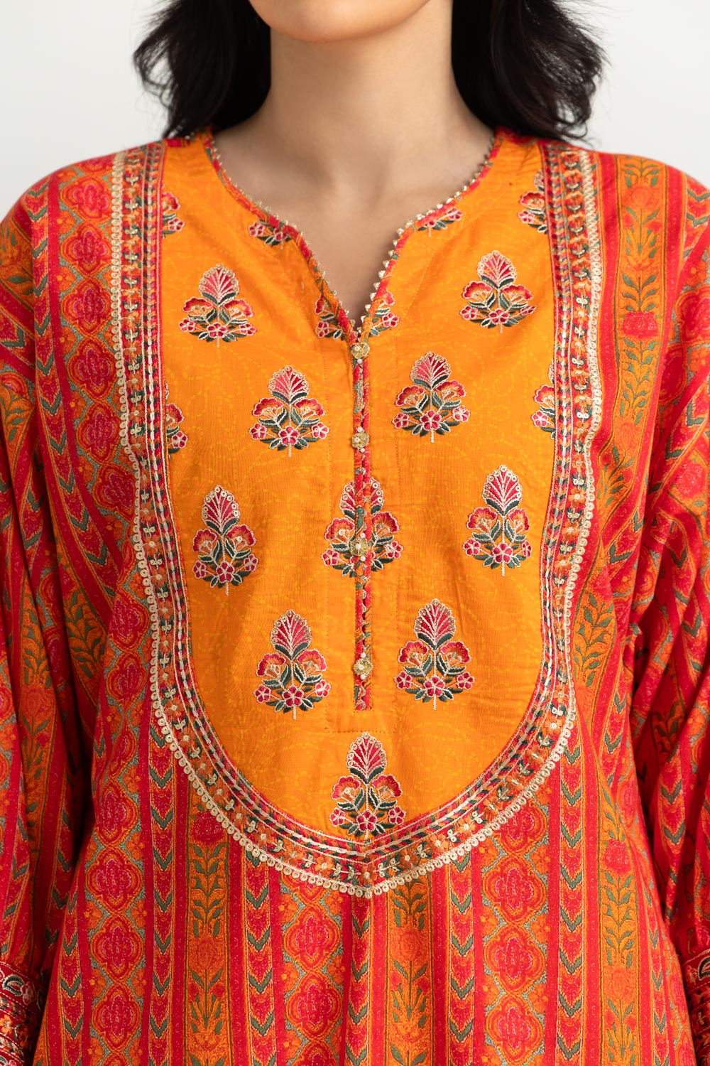 Cambric Printed Co-Ord Set With Embroidered
