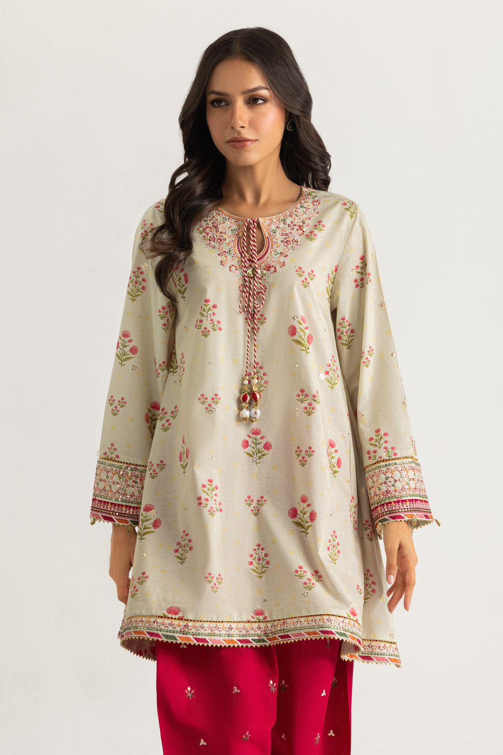 Cambric Printed Co-Ord Set With Embroidered