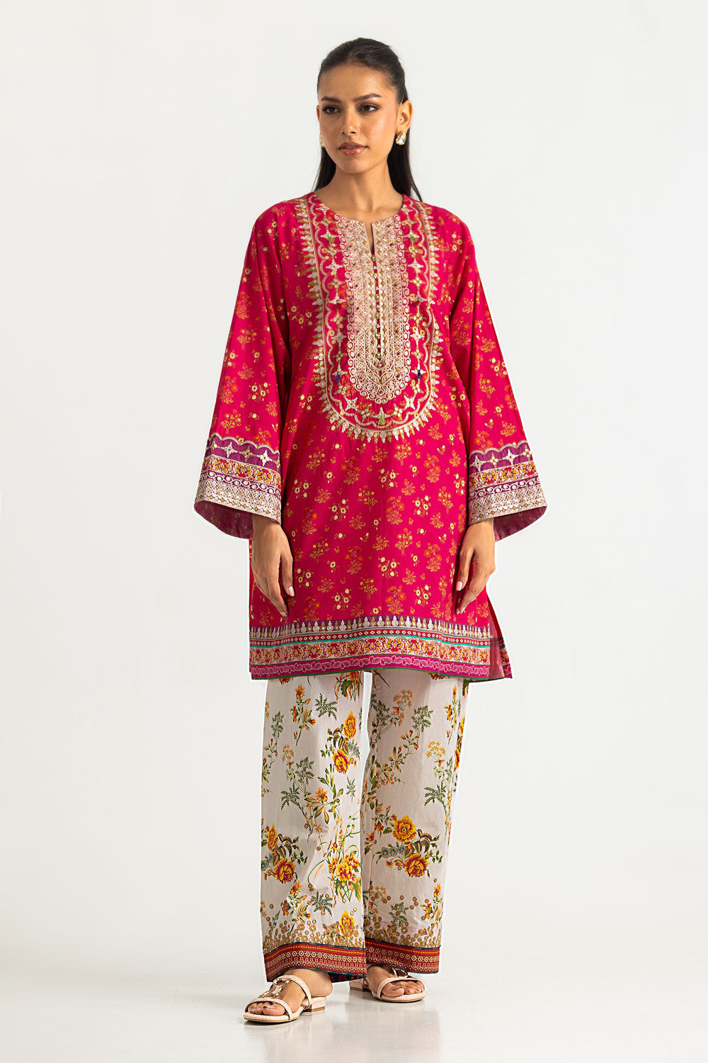 Cambric Printed Co-Ord Set With Embroidered