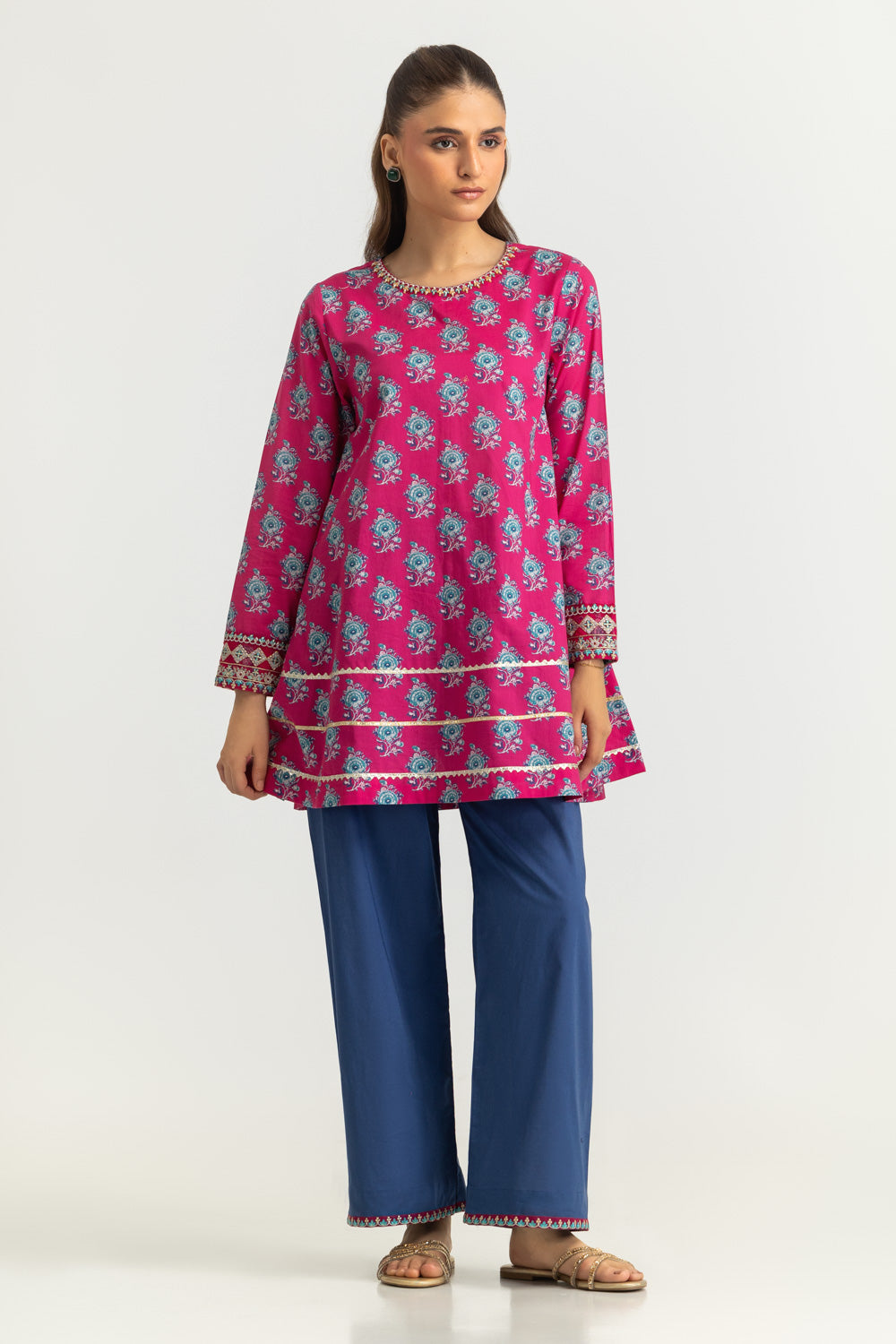 Cambric Printed Co-Ord Set With Embroidered