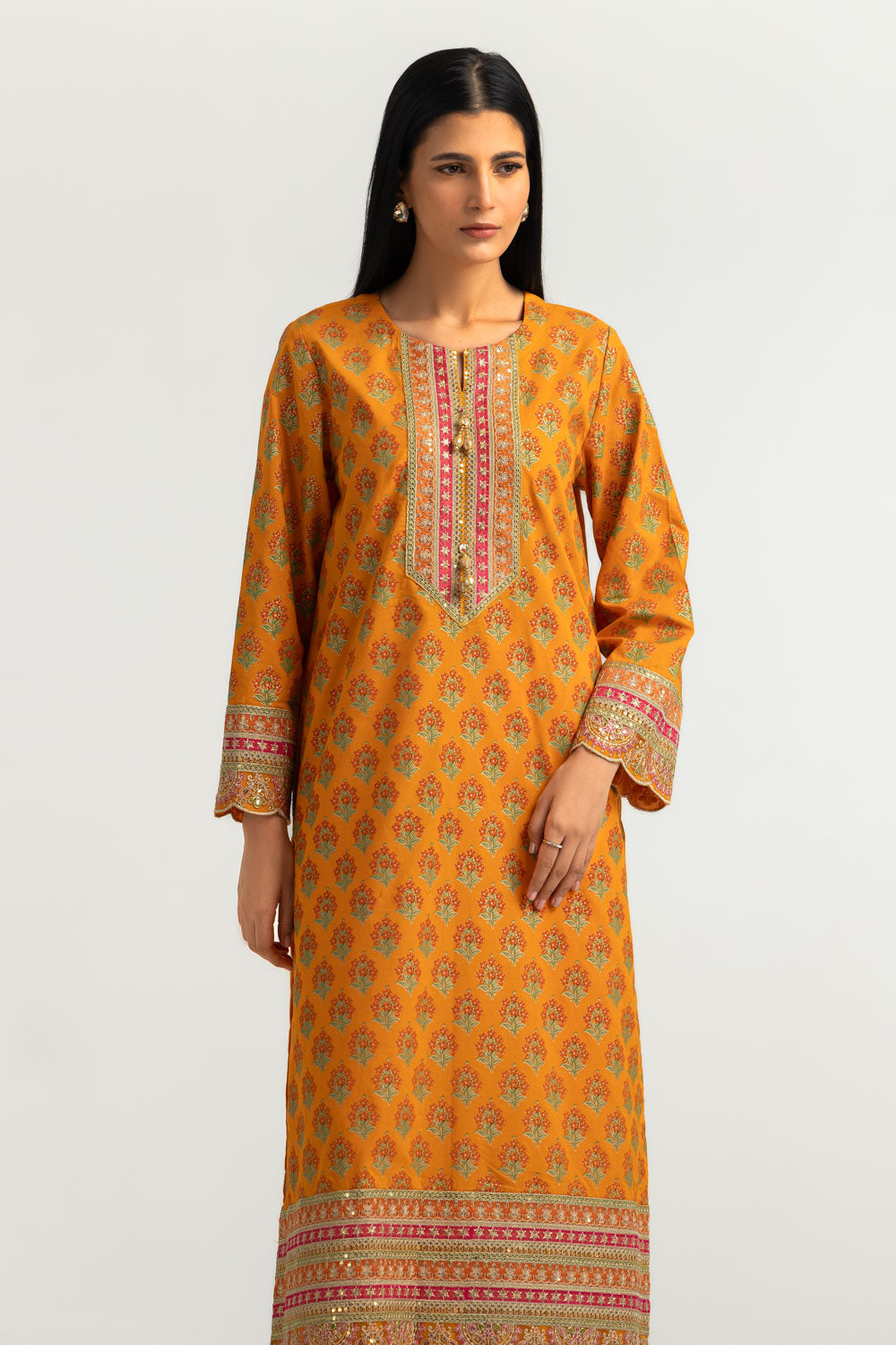 Cambric Printed Co-Ord Set With Embroidered