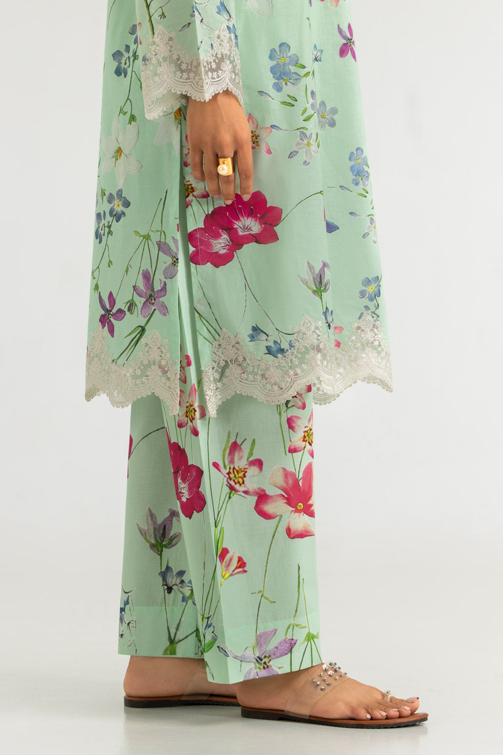 Cambric Printed Co-Ord Set with Embroidered