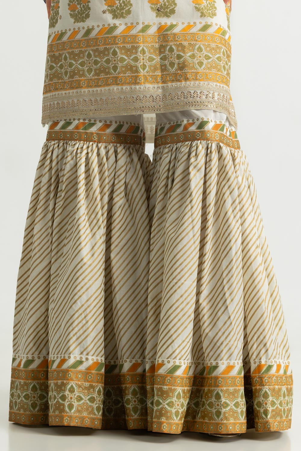 Cambric Printed Shirt And Gharara With Embroidered