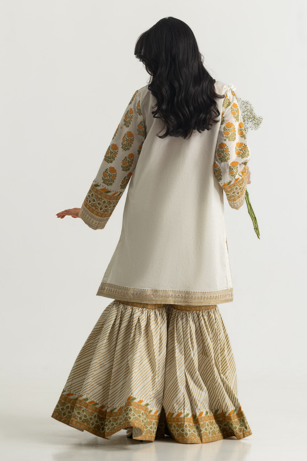 Cambric Printed Shirt And Gharara With Embroidered