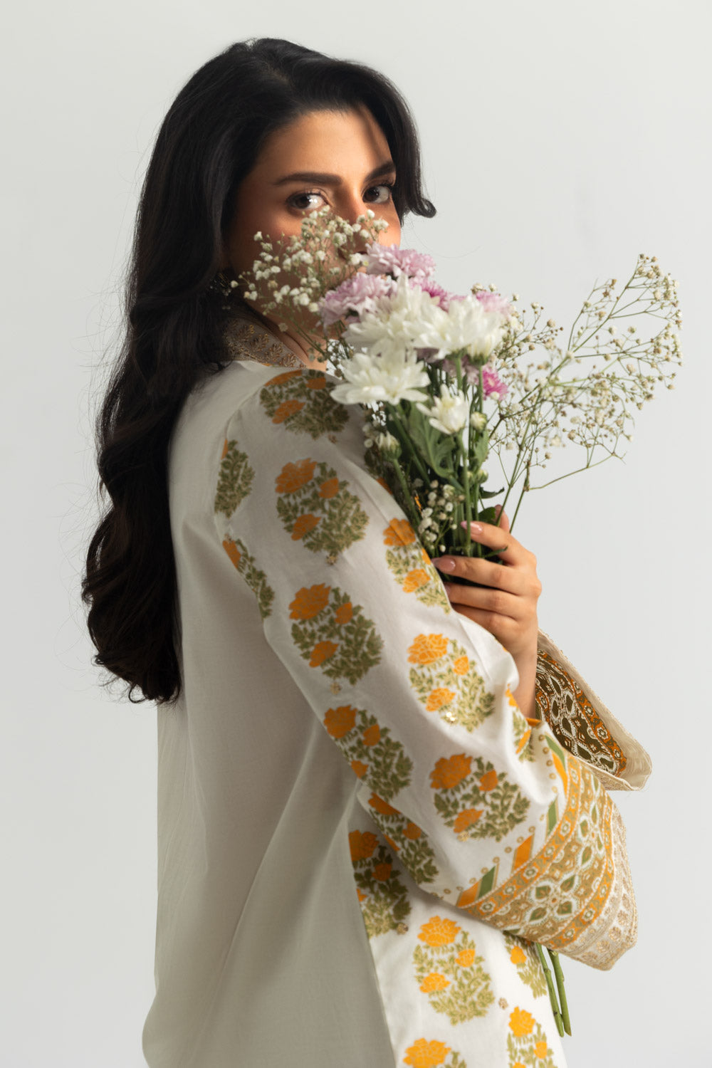 Cambric Printed Shirt And Gharara With Embroidered