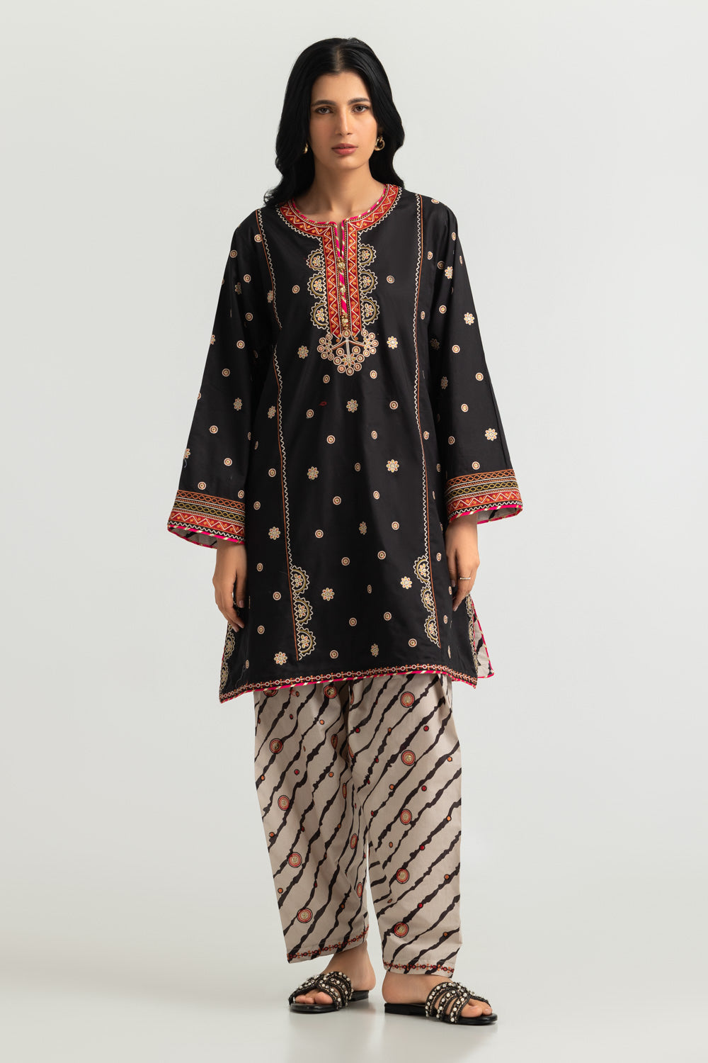 Cambric Printed Shirt And Trouser With Embroidered