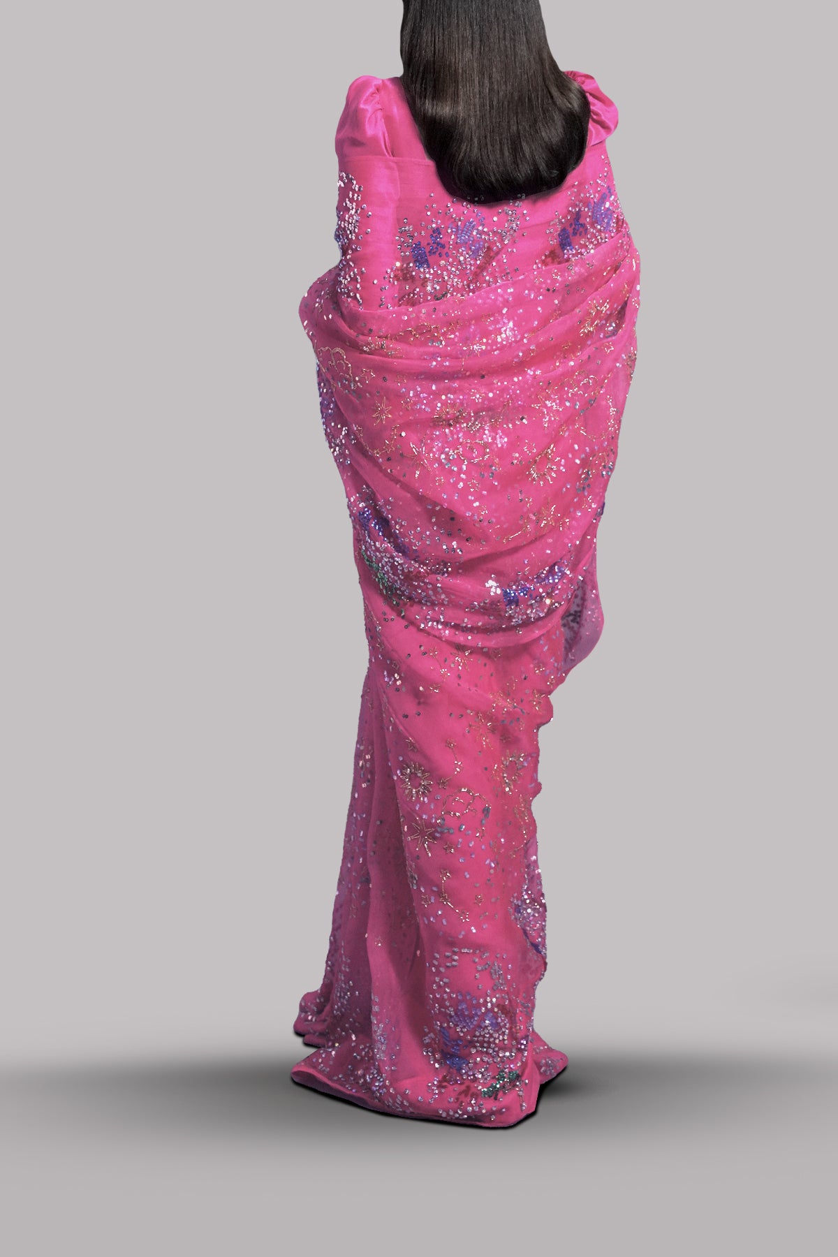 Camellia Pink Embellished Organza Sari