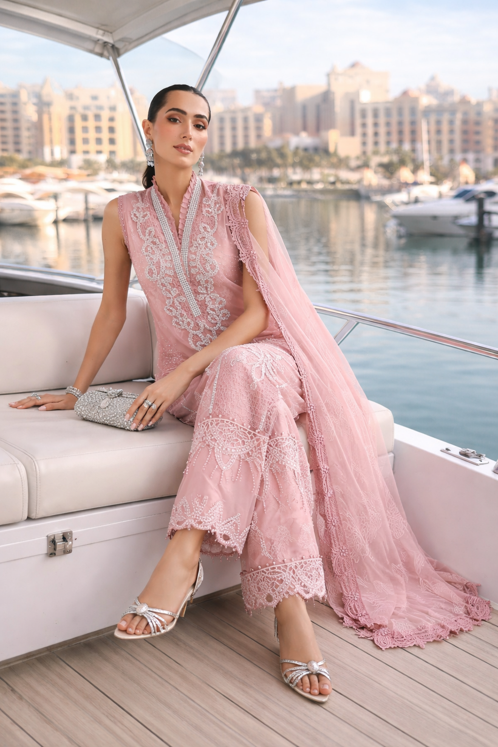 Maria.B Luxury Lawn Unstitched Embroidered 3Pc Suit D-2604-B Rose Mirage