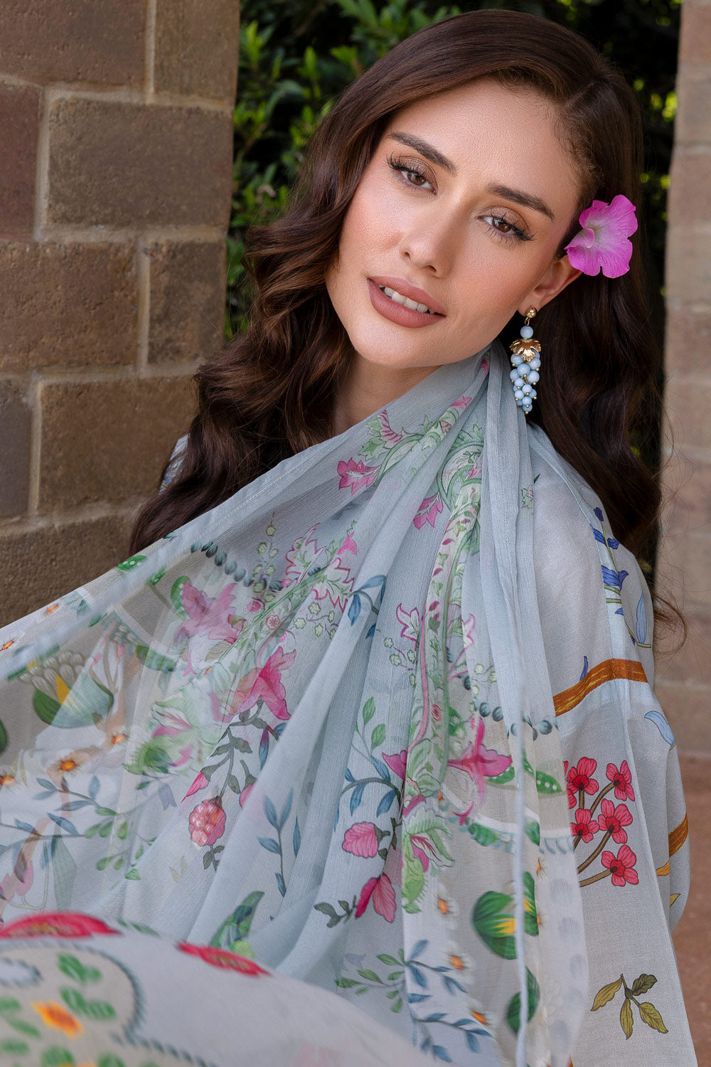3 Piece Printed Lawn Suit With Chiffon Dupatta