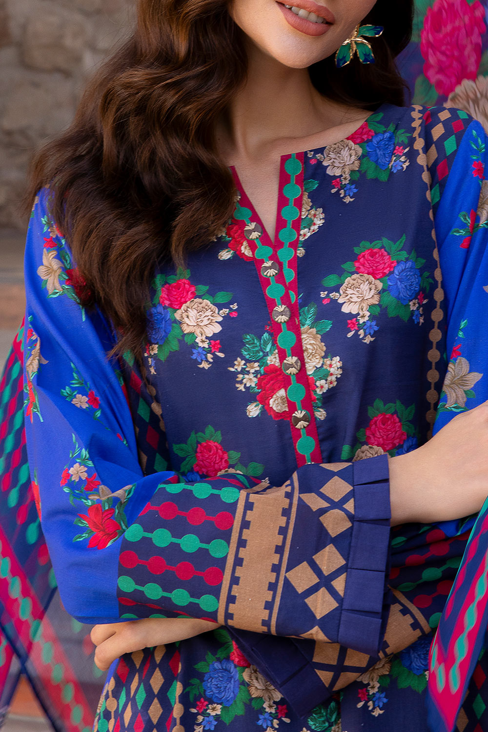 3 Piece Printed Lawn Suit With Chiffon Dupatta