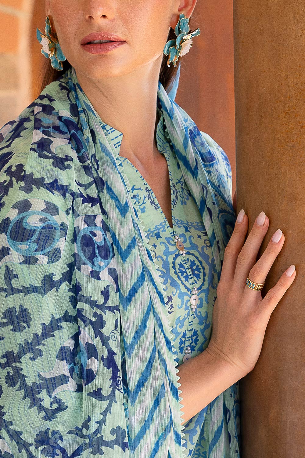 3 Piece Printed Lawn Suit With Chiffon Dupatta