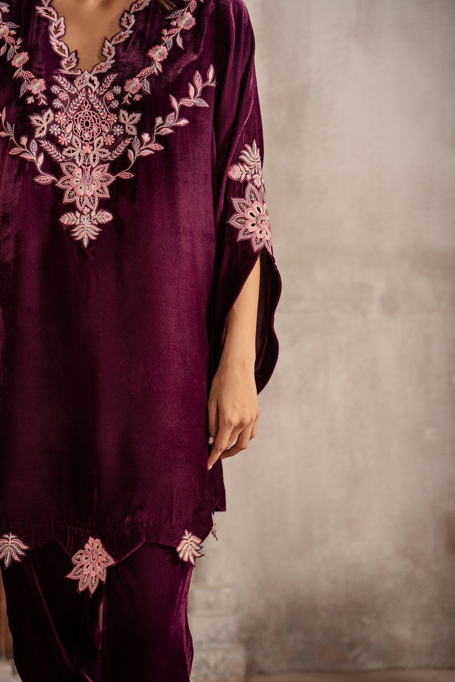 2 Piece - Embroidered Cotton Net Suit